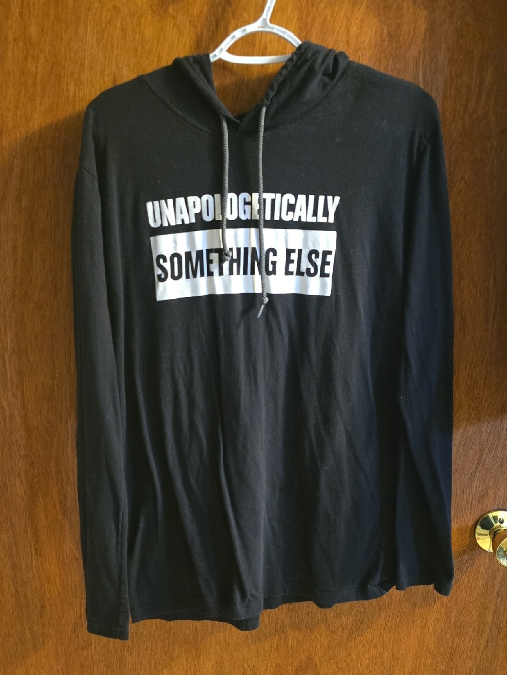 Anvil Black Long-Sleeve Hoodie Tee with White Graphic
